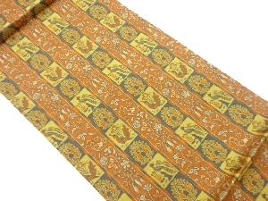 縞に花鳥・向かい動物模様織出し全通袋帯